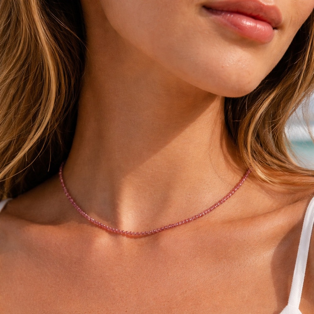 S925 Pink Tourmaline Gemstone Necklace